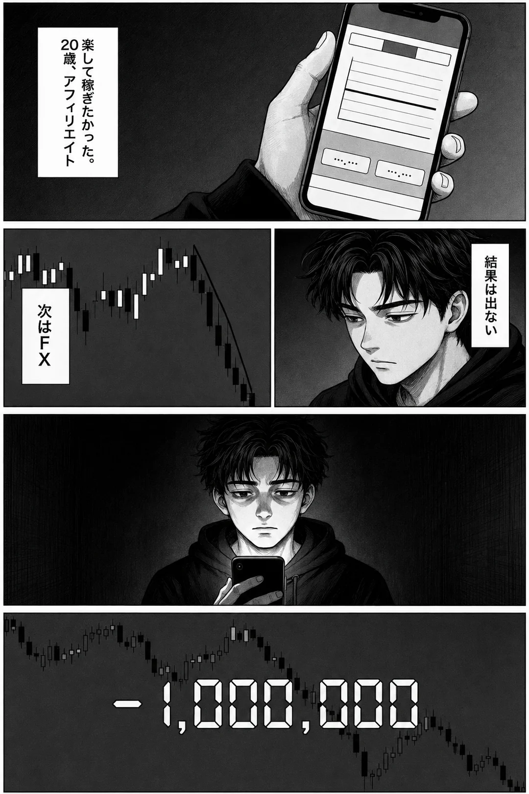 20歳。楽して稼ぎたくてアフィリエイトとFXに手を出し、100万円を失った。