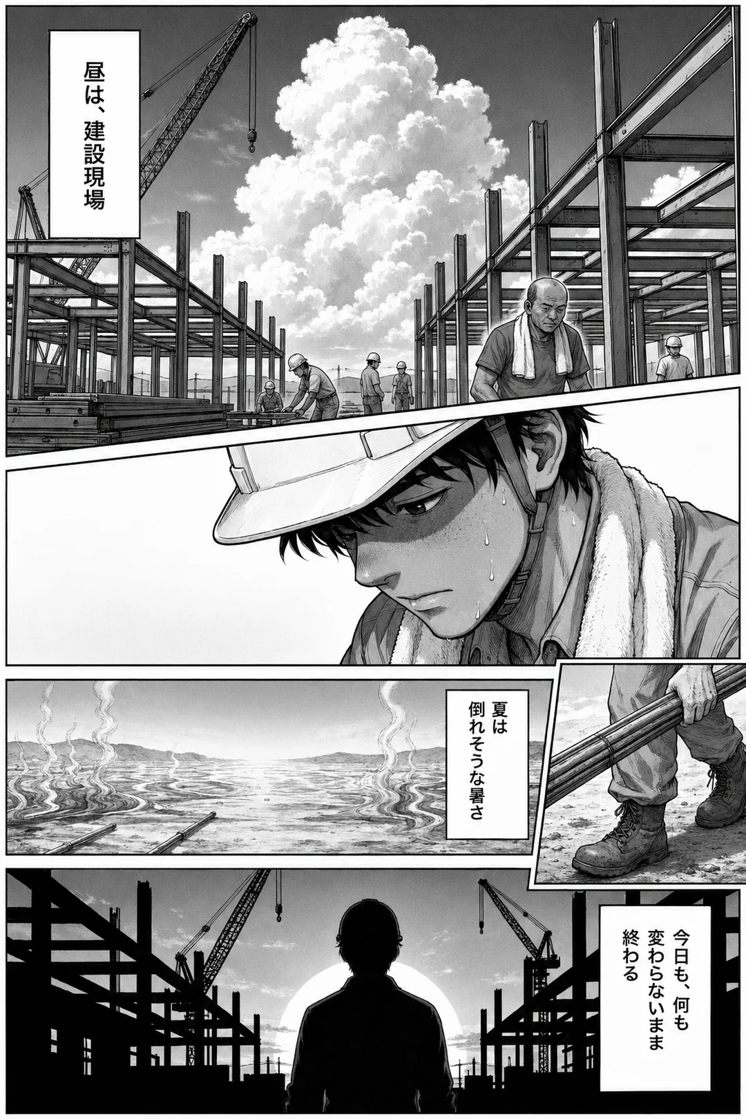 22歳の夏。昼は建設現場で、倒れそうな暑さの中で働いていた。